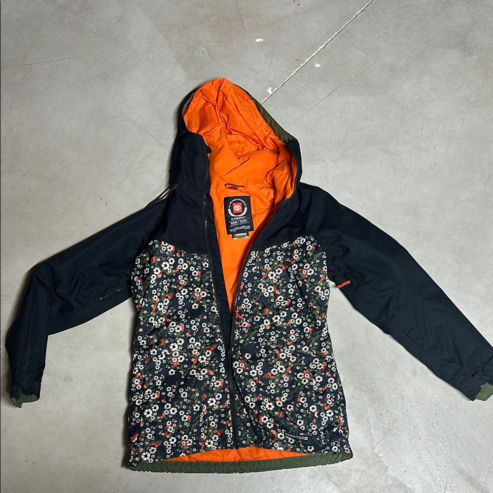 686 Floral Hooded Jacket - Black and Orange